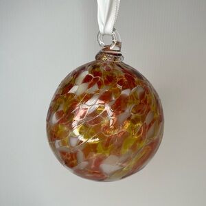 Hand Blown Glass Christmas Ornament Orange Red Yellow White Orb Holiday